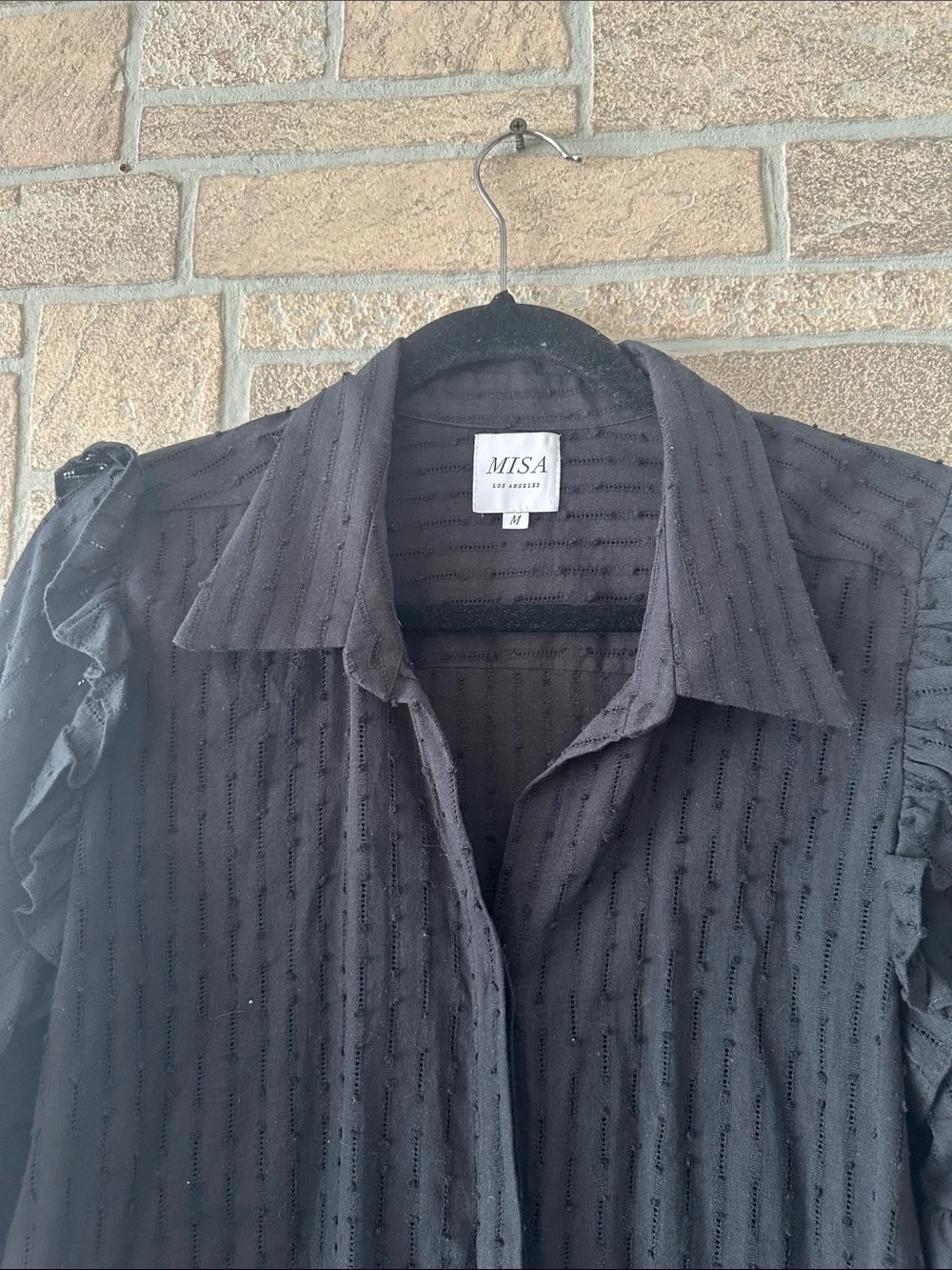MISA Los Angeles Juana Ruffle Sleeve Blouse Shirt Eyelet Cotton  size M